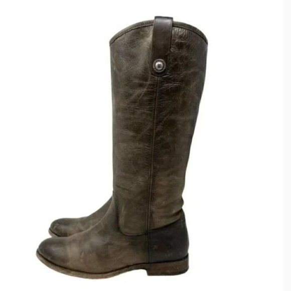 Frye Melissa Button Taupe/Brown Distressed Leather Riding Boots - Size 8 - Picture 3 of 10